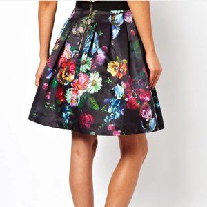 Ted Baker Floral black with colorful flowers  Silk Skirt -  New with tag Size  0